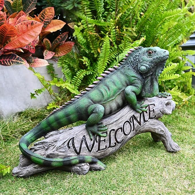 Chameleon Figurine Lizard Garden Decor: Big Iguana Figure Outdoor Statue Resin Yard Decoration Porch Large Sculpture Lawn Outside Flowerbed Accessories Welcome Sign-Ruum Studio Home