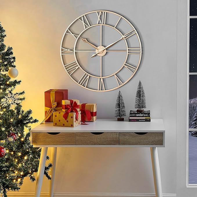 CLXEAST 30 Inch Wall Clock,Large Champagne Gold Metal Roman Numeral Wall Clock, Modern Wall Clocks for Living Room Decor,House Warming Gifts New Home-Ruum Studio Home