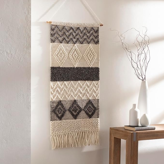 Mark&Day Wall Hanging, Flaurling Bohemian/Global Farmhouse Charcoal Tapestry Wall Hanging for Living Room, Bedroom, Office or Kitchen (44"H x 22"W)-Ruum Studio Home