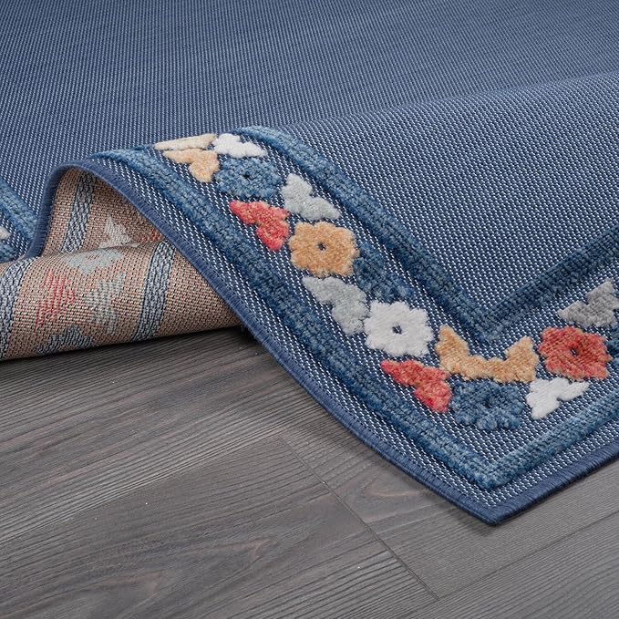 Beverly Rug Outdoor Rug 9x12 Modern Bordered Large Area Rugs for Indoor and Outdoor Patio Easy to Clean Non Shedding Living Room Porch Garden Washable Outside Carpet (9 x 12 Blue)-Ruum Studio Home