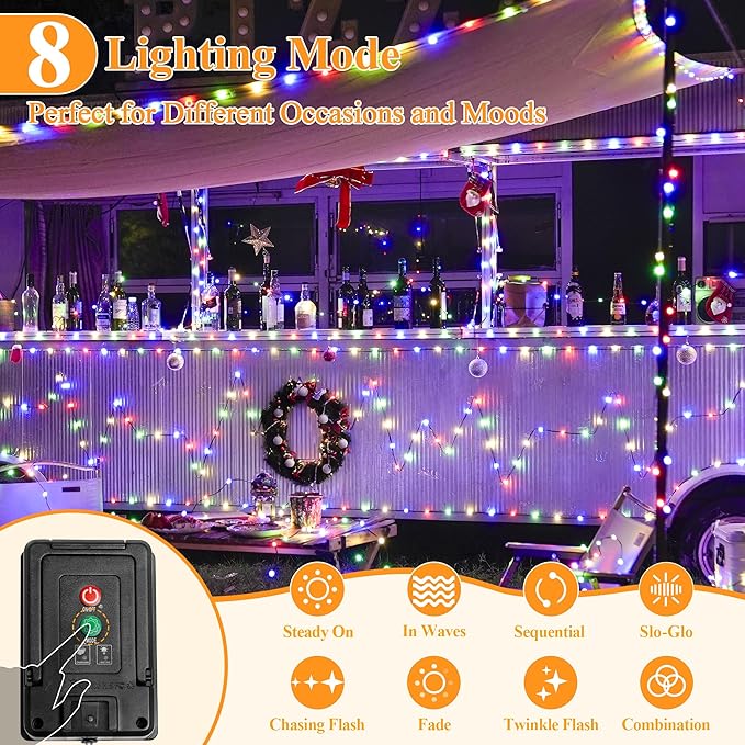 Solar String Lights 120LED 40FT, IP67 Waterproof String Lights for Outside with 8 Lighting Modes, Upgraded Solar Panel Fairy Lights for Garden Party Wedding Decorations (Multicolor)-Ruum Studio Home