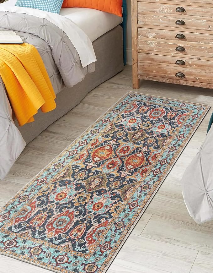 Keen Home Design 2x12 Rug - Machine Washable Runner Rug with Non-Slip Backing, Ideal for Hallway, Entryway, Kitchen, Laundry Room - Vintage, Easy Clean, Durable, Low Pile - (2'6" x 12')-Ruum Studio Home
