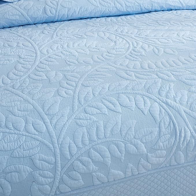 MarCielo 3-Piece 100% Cotton Oversized Bedspread Lightweight Quilt Coverlet Embroidery Farmhouse Bedding Set T0 (Light Blue, Twin (68"x86"))-Ruum Studio Home