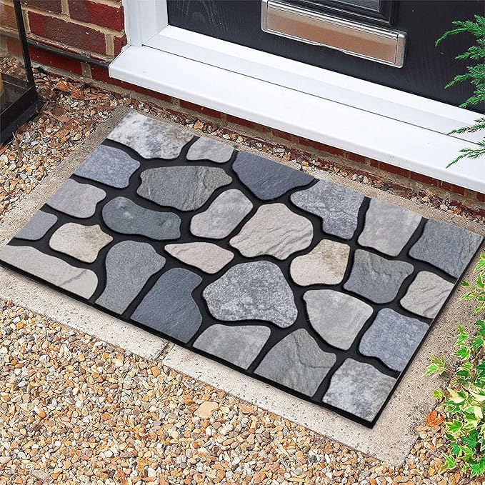 CHICHIC Welcome Door Mat 18X 30 Inch Front Doormat Outdoors for Home Entrance Outdoors Mat for Outside Entry Way Doormat Entry Rugs, Heavy Duty Non Slip Rubber Back Low Profile, Stone-Ruum Studio Home