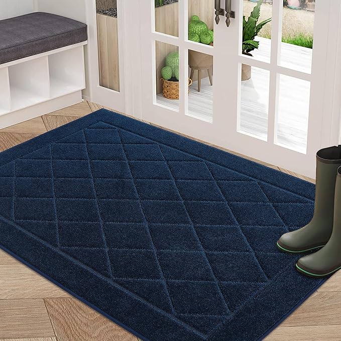 BEQHAUSE Dirt Trapper Door Mat 32" x 48", Doormat Non-Slip Entryway Rugs Washable, Dog Door Mat Stain Resistant and Absorbent Welcome Floor Mat for Front Back Door, Muddy Wet Shoes & Paws, Navy Blue-Ruum Studio Home