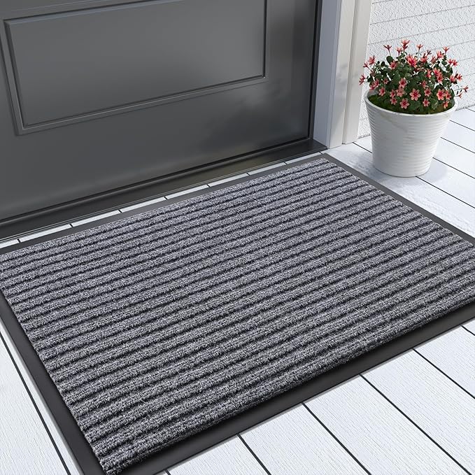 Yimobra Front Door Mat Outdoor Indoor Entrance, 100% Waterproof All-Season All Weather Doormat, Welcome Matt Outside Entry, Non Slip, Low Profile, Heavy Duty Patio Porch Floor Mat,29.5 x 17,Gray White-Ruum Studio Home
