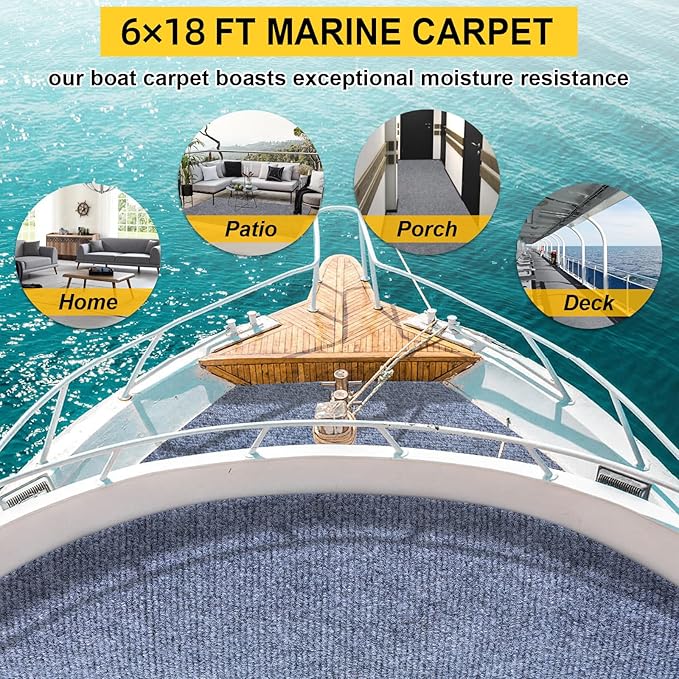 Marine Carpet,6 FT x 18 FT Blue-Gray Indoor Outdoor Carpet 0.2" Thick Boat Carpet with Water-Proof TPE Backing, Non-Slide Outdoor Marine Carpet Roll for Home, Patio, Porch, Deck-Ruum Studio Home