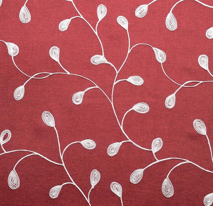 MIUCO Floral Embroidered Semi Sheer Curtains Faux Linen Grommet Curtains for Living Room 52 x 63 Inch 2 Panels, Burgundy-Ruum Studio Home