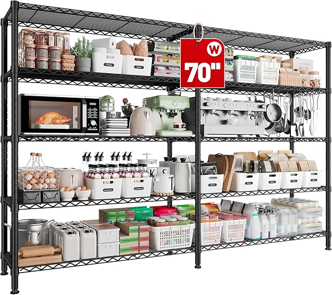REIBII 70"W Storage Shelves Load 1600LBS, Metal Shelving 5-tier Wire Shelving Unit Metal Shelves for Storage Adjustable Garage Shelving for Pantry Kitchen Garage Commercial school 70"W*15.8"D*72.4"H-Ruum Studio Home