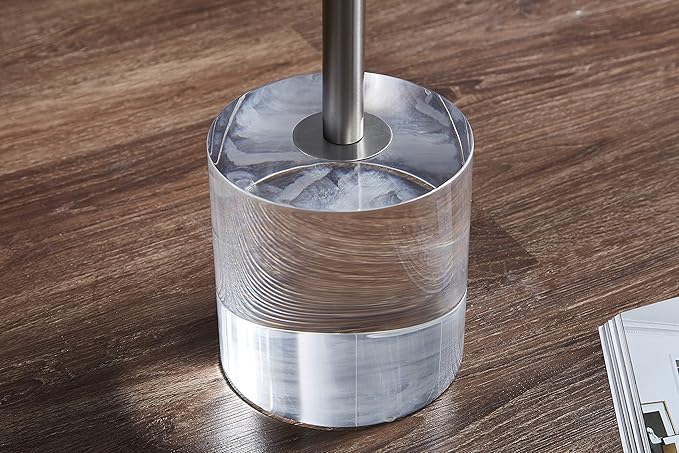Clear Acrylic End Table,Side Table,Brushed Silver Metal,Round,for Office, Living Room and Bedroom,Easy Assembly,12x12 inch，21.3 inch high-Ruum Studio Home