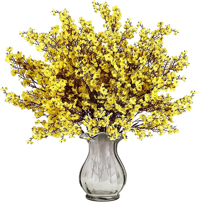 Sggvecsy 15 Pcs Babys Breath Artificial Flowers Gypsophila Bouquets Bulk Real Touch Fake Silk Flowers for Home Wedding DIY Floral Arrangement Kitchen Table Centerpiece Festival Decoration (Yellow)-Ruum Studio Home