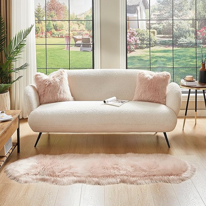 AMTOVO Faux Sheepskin Rug, Pink Ultra Soft Fluffy Shag Area Rug, 2 x 6 ft Faux Fur Rug for Bedroom Sofa Throw Cushion Room Decor, Sheepskin-Ruum Studio Home