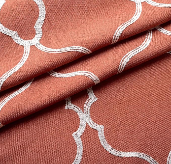 MIUCO Moroccan Embroidered Semi Sheer Curtains Faux Linen Extra Wide Grommet Window Panel Pair for Bedroom 52 x 95 Inch, Rust-Ruum Studio Home