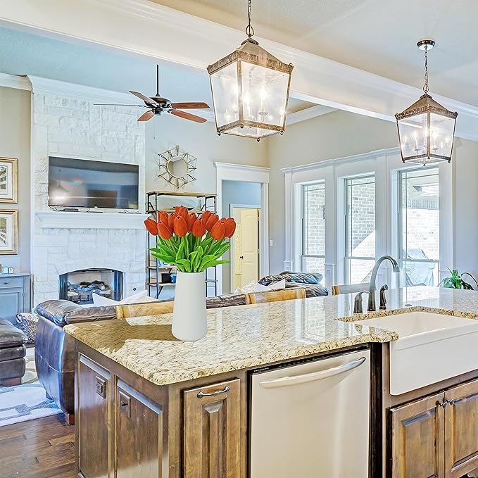 Mandy's Artificial Tulips 20 Stems Dark Orange PU Faux Flowers for Wedding Home Decor 13.5 Inch-Ruum Studio Home