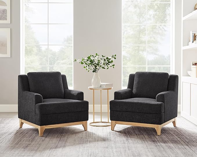Oversized Accent Chair, Modern Boucle Armchair with Wood Legs, Modern Reading Chair with Thick Cushion, Comfy Chairs for Living Rooms, Bedrooms, Reading nooks and Apartments-Ruum Studio Home