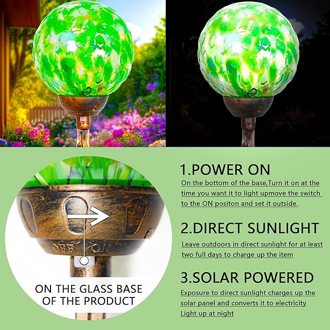 Garden Solar Lights, Decorative LED Honeycomb Glass Ball Garden Stake, Glass and Metal Outdoor Decoration, 4 x 31 Inch (Green)-Ruum Studio Home