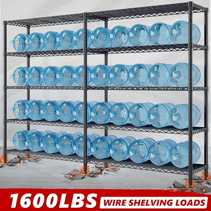 REIBII 70" W Storage Shelves Heavy Duty Load 1600LBS, Metal Shelving 5-Tier Wire Shelving Unit Metal Shelves for Storage Adjustable Shelving Rack for Pantry Kitchen 70" W*15.8" D*72.4" H, 2 Pack-Ruum Studio Home