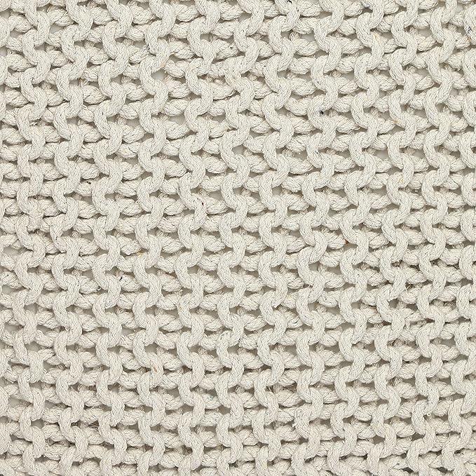REDEARTH Square Pouf Ottoman Foot Stool - Hand Knitted Bean Bag - Cord Boho Pouffe - Accent Poof for Living Room - Nursery - Bedroom - Kids Bedroom - Patio - 100% Cotton (16" x 16" x 16") - Ivory-Ruum Studio Home