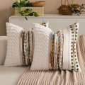 Boho Chenille Tufted Couch Throw Pillow Covers 18x18 Inch Set of 2 Farmhouse Striped Decorative Pillow Covers Accent Neutral Pillowcase Forest Cushion Cover for Living Room Sofa Bed-Ruum Studio Home
