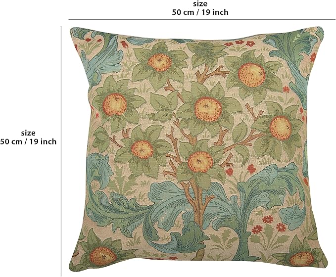 Charlotte Home Furnishings Decorative Tapestry Pillow Cover 19x19 in, Orange Tree Couch Throw Pillow Cover, French Country Square Cushion Cases for Living Room Home Decor, Soft Cotton Jacquard Woven-Ruum Studio Home