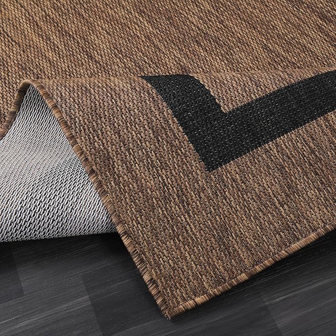 Bordered Outdoor Rug 8x10 Washable Outside Carpet for Indoor Patio Porch Waterproof Easy Cleaning Non Shedding Area Rugs Nut Brown - Black 8 x 10-Ruum Studio Home