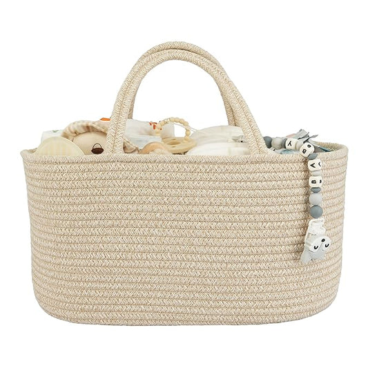 Large Baby Diaper Caddy Organizer for Girl Boy Rope Nursery Storage Bin Basket Portable Holder Tote Bag for Changing Table Car Travel Baby Shower Gifts Oatmeal-Ruum Studio Home