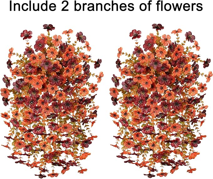 INSPRING Fake Autumn Flowers for Outdoors, 2Pcs Artificial Fall Light Orange & Brown Daisy Outside Decor, Fake Hanging Decoration, Realistic Plants, Silk Flower for Porch Patio Balcony Planter-Ruum Studio Home