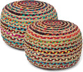 REDEARTH · Round Pouf Ottoman - Braided Boho Poof Home Décor Pouffe Accent Sitting Circular Foot Rest for Living Room, Bedroom, Nursery, Lounge; Jute and Cotton Set of 2 (19.5"x19.5"x14"; Multi)-Ruum Studio Home