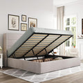 Allewie King Size Lift Up Storage Bed, Modern Wingback Headboard, Hydraulic Support, No Box Spring Needed, Light Beige-Ruum Studio Home
