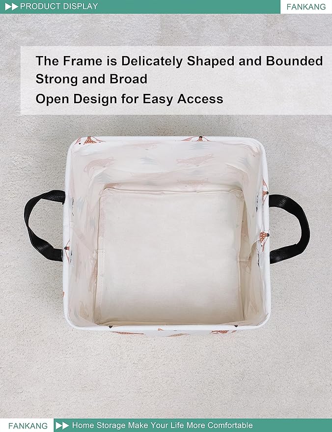 FANKANG Square Nursery Hamper Storage Bins Canvas Laundry Basket Foldable with Waterproof PE Coating Storage Baskets Gift Baskets for Children, Office, Bedroom, Clothes（Square-Fox）-Ruum Studio Home