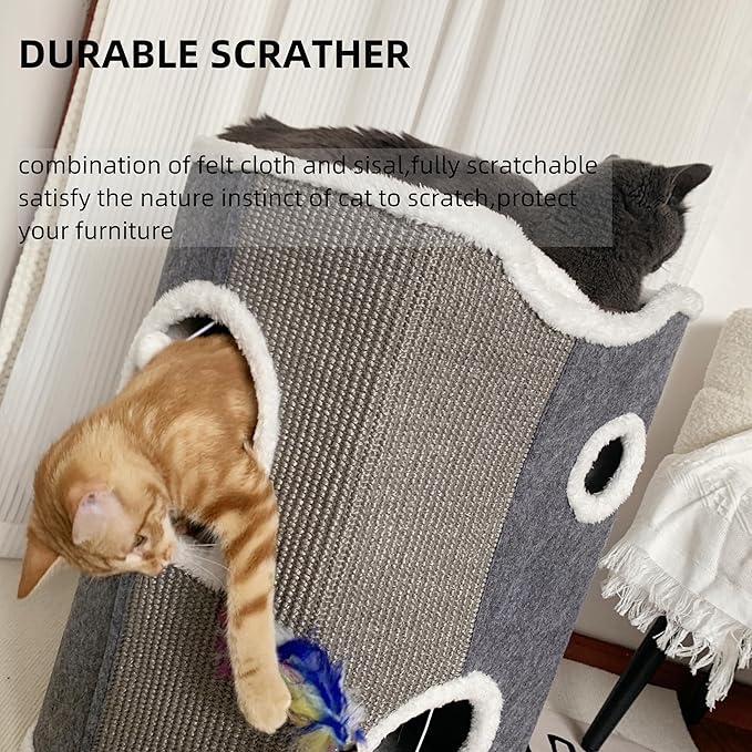 4-Level Cat House for Indoor Cats,Covered Cat Beds and Furniture with Scratch Pad,Hideaway Cave &Cushions,Modern Cat Tower Condo for Multi Small Pet and Large Cats Navy Blue-Ruum Studio Home
