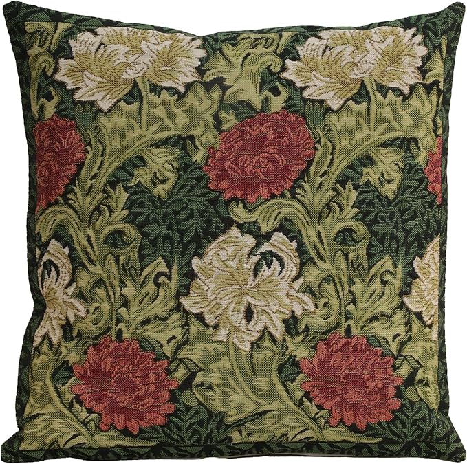 Charlotte Home Furnishings Throw Pillow Covers 16x16 in, Green Chrysanthemum Decorative Pillow Covers, Boho European Tapestry Cushion Cases, Living Room Cozy Home Decor, Jacquard Woven Soft Cotton-Ruum Studio Home