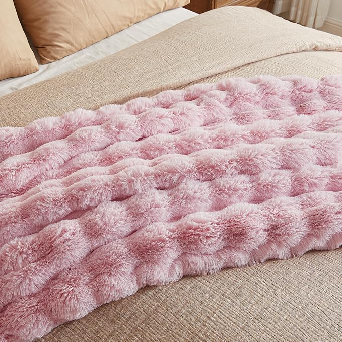 JELLYMONI Faux Fur Throw Blanket, Pink Cozy Plush Bubble Bed Blanket, Thick and Warm, 50" X 60"-Ruum Studio Home