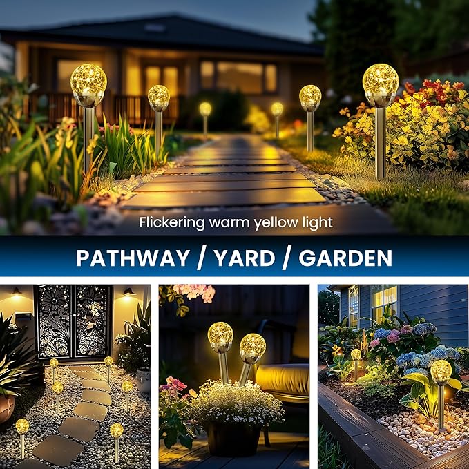 SOLPEX Solar Garden Lights String - 3 Pack Warm White, Solar Powered Cracked Glass Ball, Waterproof for Outdoor & Patio Decoration-Ruum Studio Home