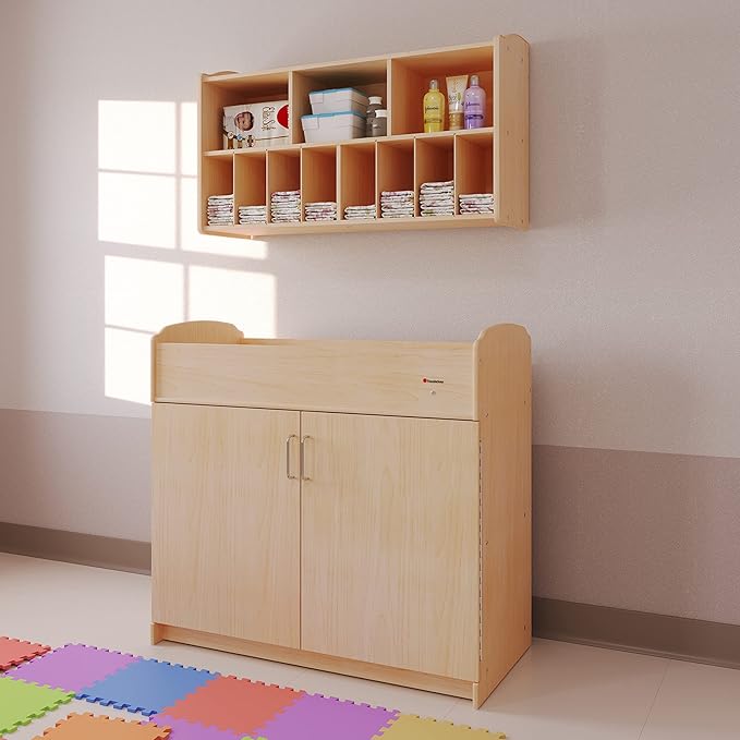 Foundations Serenity Wooden Diaper Organizer for Daycares, 3 Large & 8 Small Storage Compartments, Natural Wood Construction, Maximum Durability (Natural)-Ruum Studio Home
