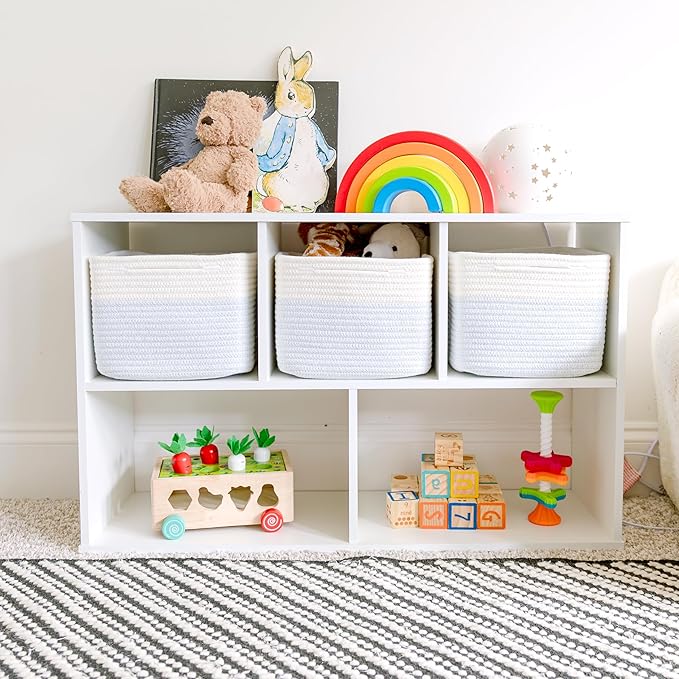 NaturalCozy Storage Cubes 9”x9”x7”Cotton Rope Woven Baskets for Organizing 3-Pack | 9 Inch Cube Storage Bin | Small Basket for Shelf Nursery, Pantry, Decorative Plant, Bathroom Closet, Toy Gift-Ruum Studio Home