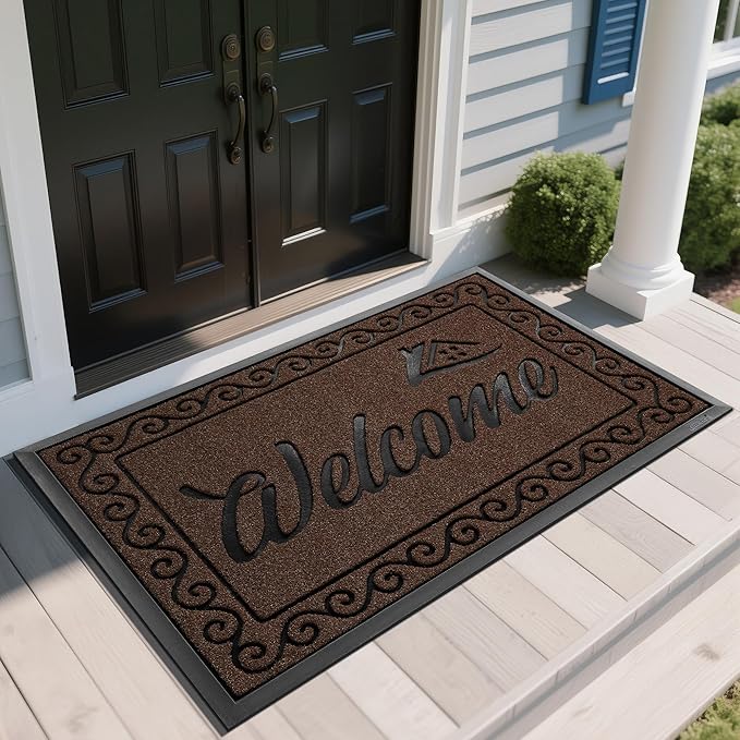 Yimobra Welcome Mat, Heavy Duty Sturdy Door Mats for Home Entrance Outdoor Indoor, Front Doormat for Outside Patio Floor Entry Porch Garage Office, Waterproof, Low Profile, 60 x 36, Coffee-Ruum Studio Home