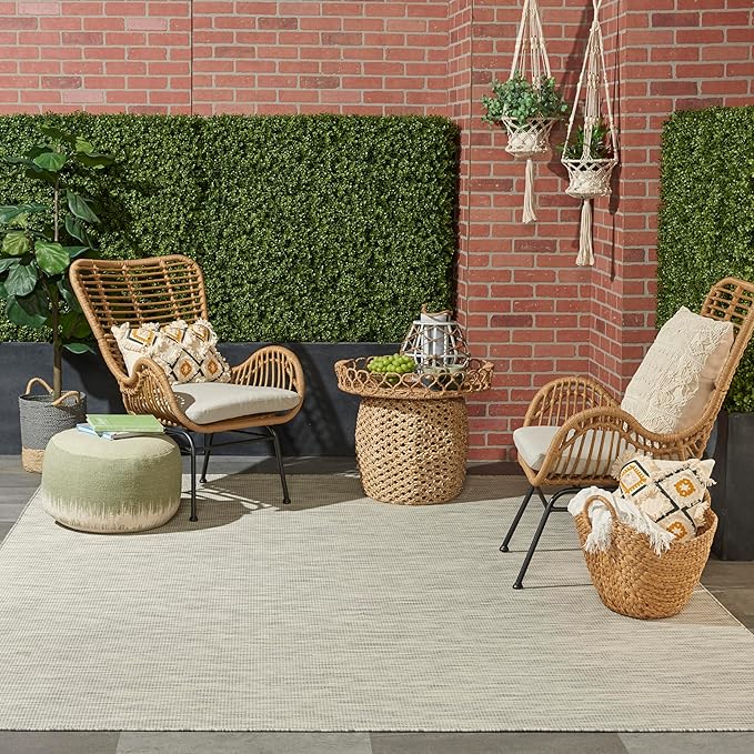 Nourison Home Positano 9' x 12' Light Grey Modern Indoor/Outdoor Rug Polypropylene-Ruum Studio Home