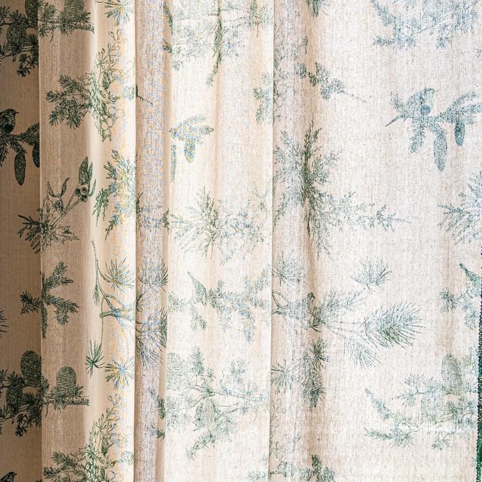Sutuo Home Boho Curtain 84 Inches Length for Bedroom, Printed Cotton Linen Rod Pocket Semi Blackout Farmhouse Bohemian Tassels Window Treatment for Living Room, 1 Panel 59" W x 84" L, Green Forest-Ruum Studio Home