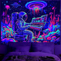 BVBOX Astronaut Space Blacklight Tapestry 90"x70", UV Reactive Astronaut Electronic Piano Universe Galaxy Planet Glow in Dark Music Tapestries, Black Light Neon Upright Poster Wall Hanging Backdrop Decor for Bedroom Living Room-Ruum Studio Home