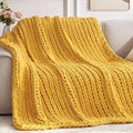 Chunky Knit Throw Blanket, 50''*60'' Knitted Throw Chenille Yarn for Bed Couch, Handmade Yellow Crochet Big Thick Blanket, Machine Washable Cute Comfy Blanket for Home Decor-Ruum Studio Home