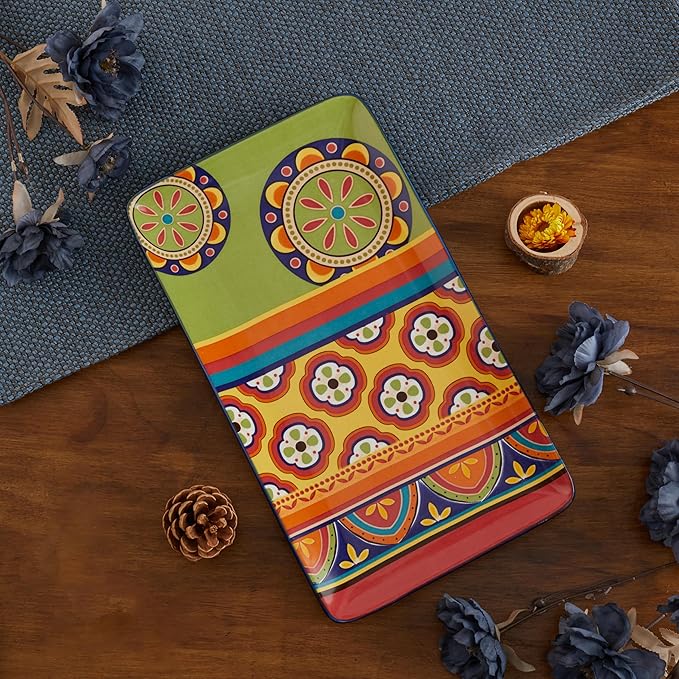 Bico Tunisian Ceramic 14 inch Rectangular Serving Platter, Set of 2, for Serving Salad, Pasta, Cheese, Ham, Appetizer, Microwave & Dishwasher Safe-Ruum Studio Home