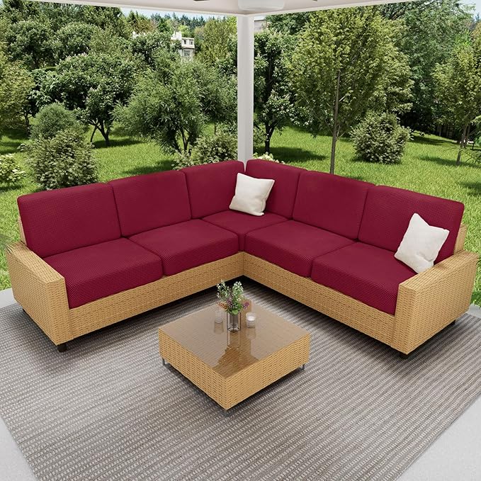 hyha Waterproof Couch Cushion Covers for Pets, Non Slip Sofa Seat Cover for Dogs Washable, Soft Thick Stretch Jacquard Fabric, Sofa Slipcovers with Elastic Bottom (1 Piece for Medium, Wine Red)-Ruum Studio Home
