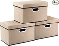 PRANDOM Collapsible Storage Cubes with Lids [3-Pack] Jute Fabric Foldable Storage Boxes Organizer Containers Baskets Bins with Cover for Home Bedroom Closet Office Nursery (14.9x9.8x9.8)-Ruum Studio Home