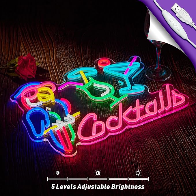 Parrot Cocktail Neon Sign for Wall Decor Bar LED Light Beer Wine Alcohol Man Cave Garage USB Powered Dimmable Art Signs-Ruum Studio Home