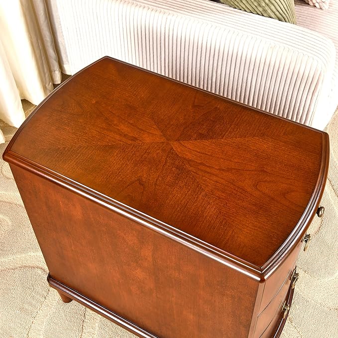 PADMA HOUSE Solid Wood End Table with 3 Drawers, Fully Assembled Nightstand with Sliding Shelf, Pre-Assembled Vintage Wooden Beside Table in Cherry Brown for Small Space,13.4 * 22.4 * 22.6in-Ruum Studio Home