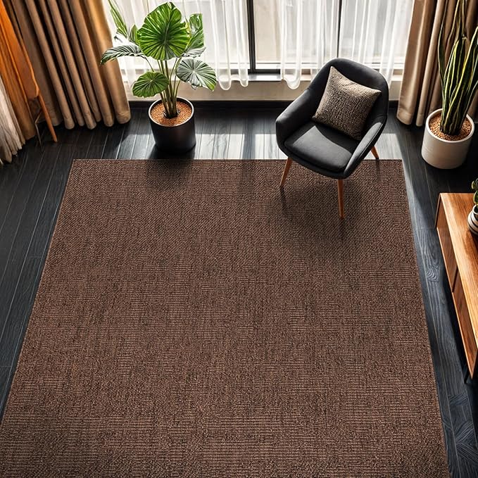 CAMILSON Easy Jute Rug 9x12, Indoor Outdoor Brown Color Fiber Area Rugs for Living Room Patio and Kitchen Rug, Solid Boho Woven Design, Easy-Cleaning, Washable Outside Carpet Alfombras (9 x 12)-Ruum Studio Home