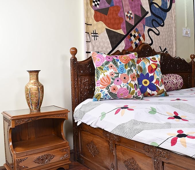 Roses Floral Pillow Cover Flower Farmhouse Chair Cushion Suzani Flowers Pillowcase Boho Florals Accent Throw Pillowsham Wool Hand Embroidered Size 18x18-Ruum Studio Home
