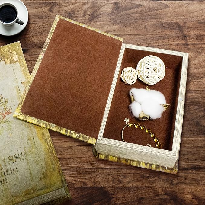 Decorative Book Box Set of 2, Trinket Keepsake Storage Boxes Shaped Storage Box Vintage Style Decorative Book Boxes Antique Books for Decoration Medal Pattern-Ruum Studio Home