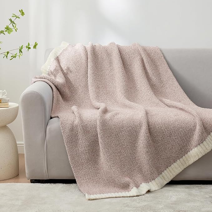 Snuggle Sac Heather Taupe Throw Blanket for Couch, Reversible Super Soft Knitted Blankets Warm Cozy Knit Fuzzy Plush Lightweight Throws for Sofa, Bed, Camping, Picnic, Taupe, 50x60 inches-Ruum Studio Home